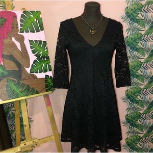 Lush Black Lace Quarter Sleeve Dress